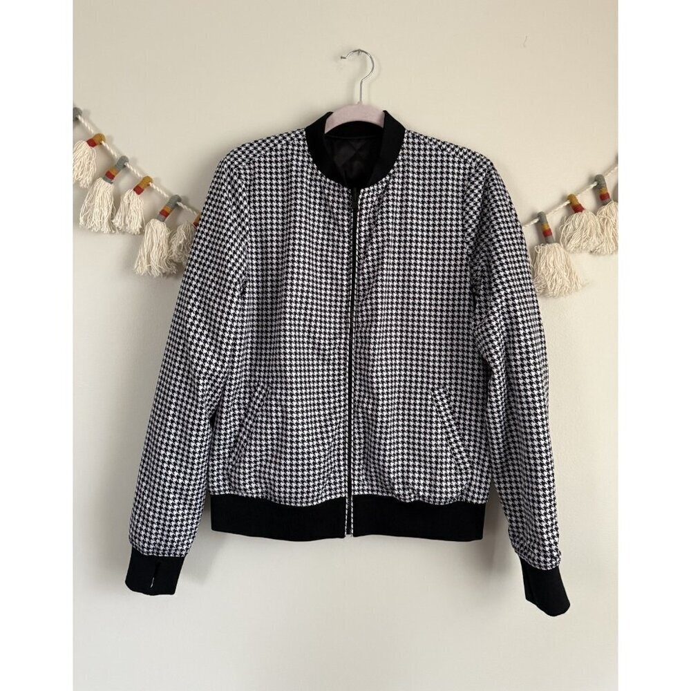 Blanc Noir Houndstooth Reversible Bomber Jacket Outdoor Sporty Waterproof M